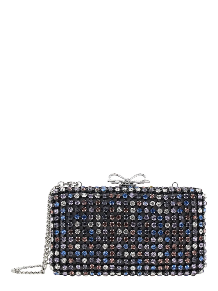 Multicolor Clutch with Crystal Embellishments on the Front and Snap Bow Closure in Tech Fabric Woman
