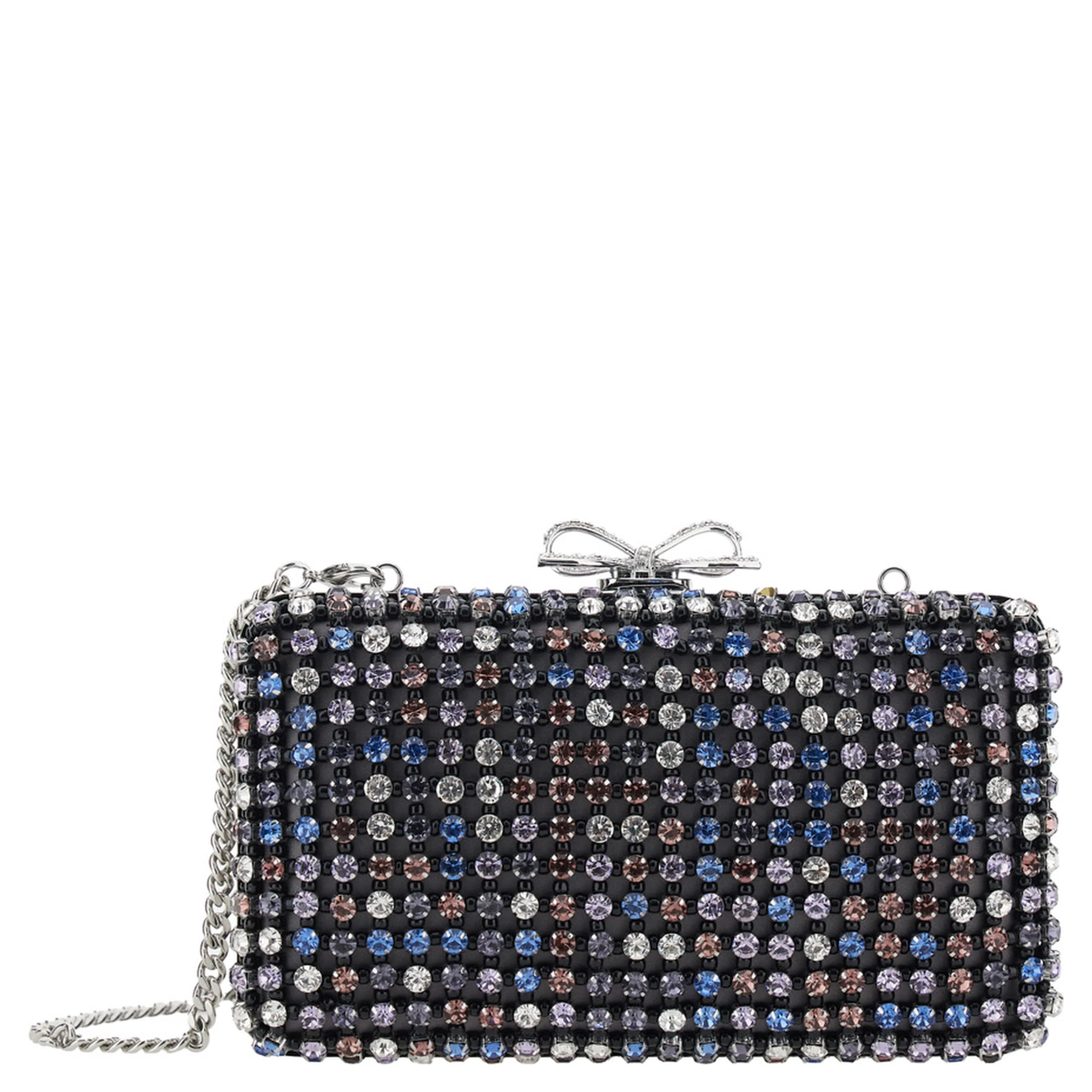 Multicolor Clutch with Crystal Embellishments on the Front and Snap Bow Closure in Tech Fabric Woman
