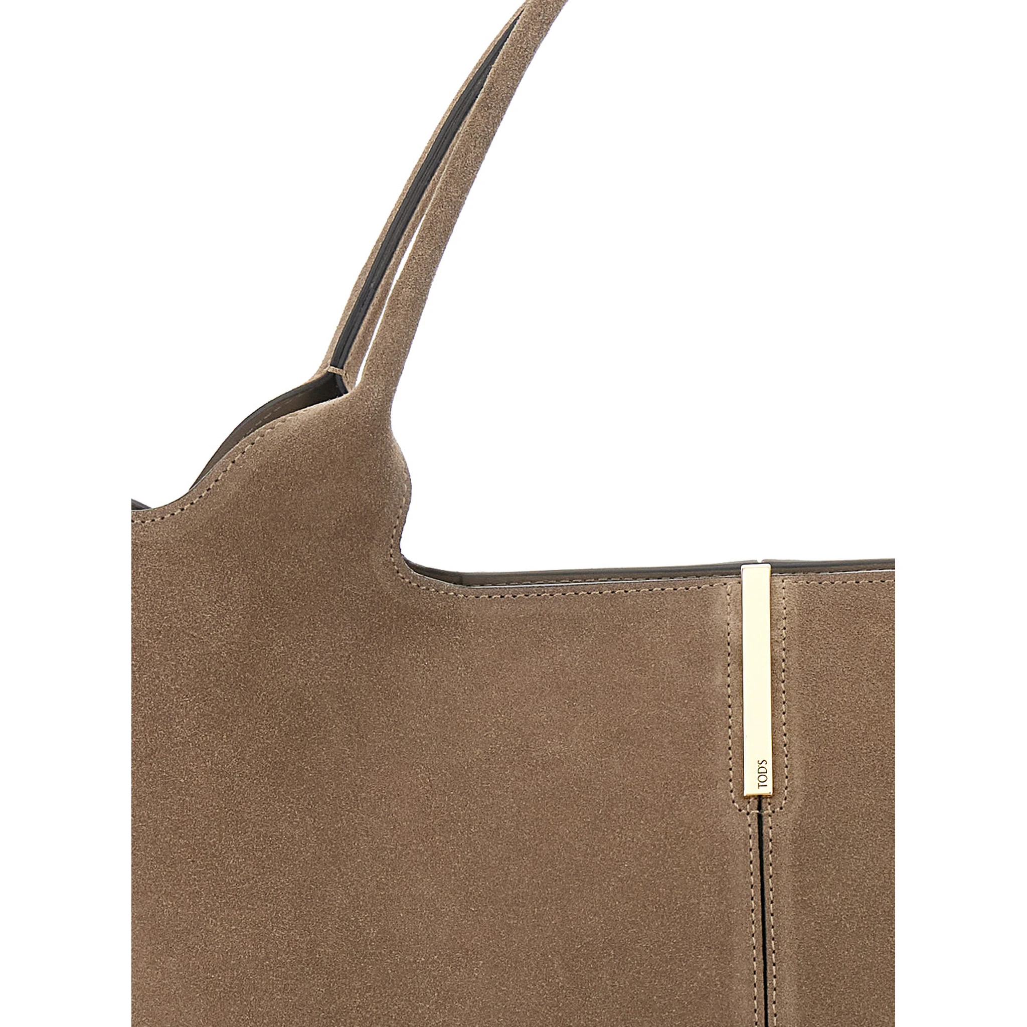 Ebr Beige Tote Bag with Logo Plaque on the Front and Contrasting Stitching in Suede Woman
