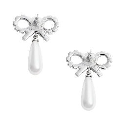 Silver Colored Earings with Bow Design and Pearl Pendant in Copper Woman