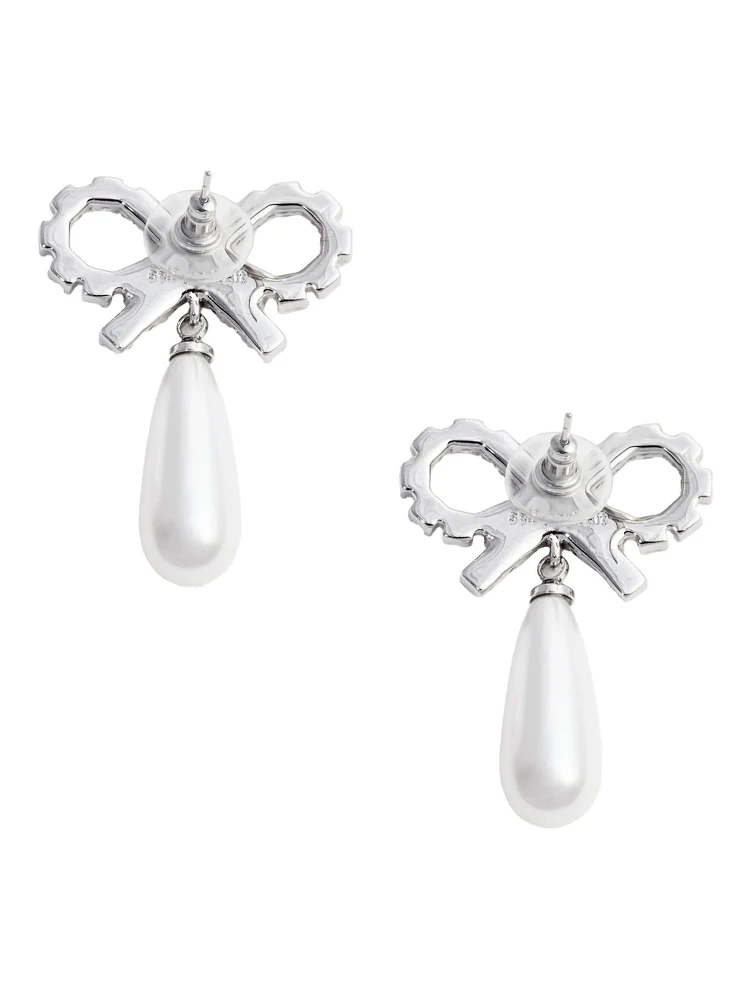 Silver Colored Earings with Bow Design and Pearl Pendant in Copper Woman alternative