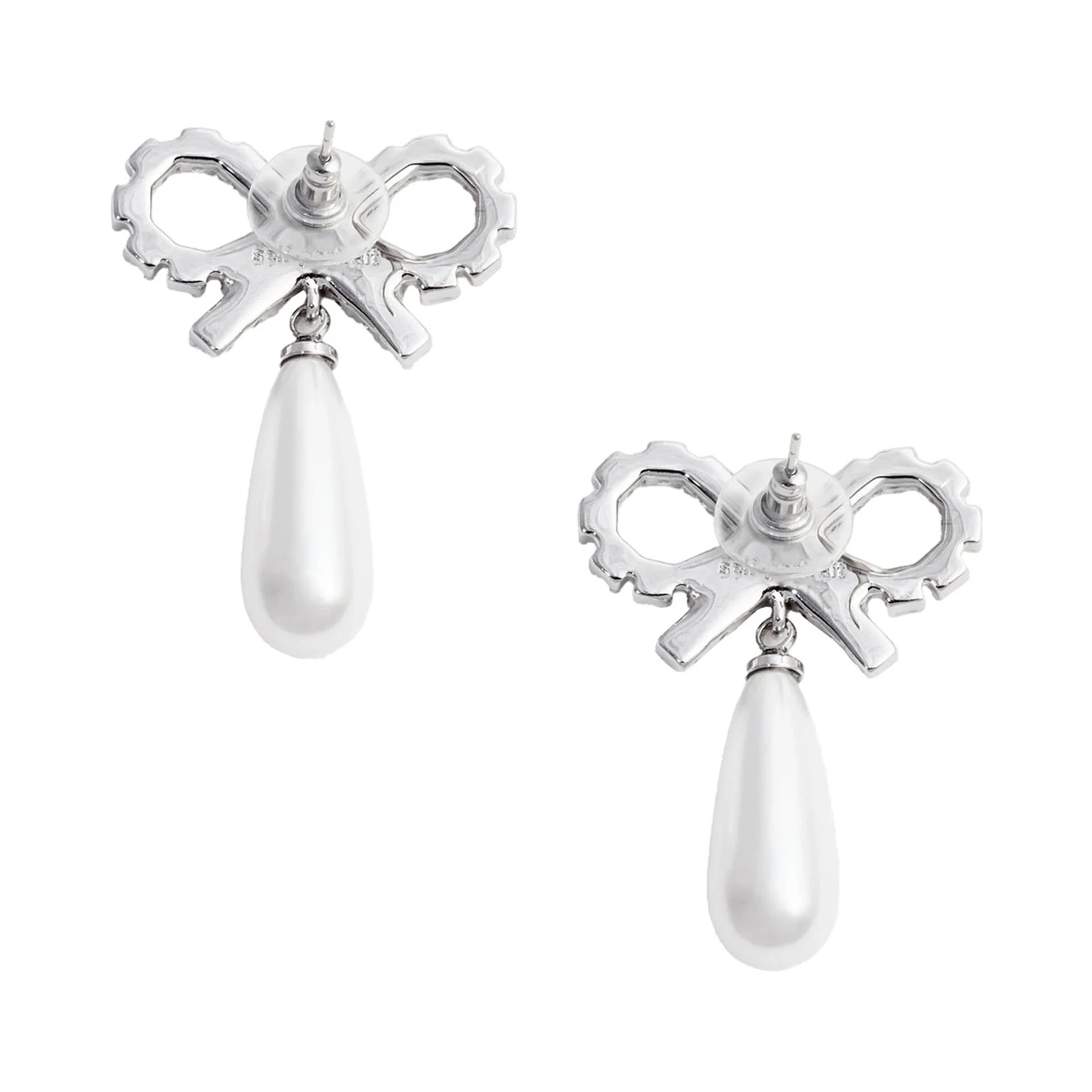 Silver Colored Earings with Bow Design and Pearl Pendant in Copper Woman