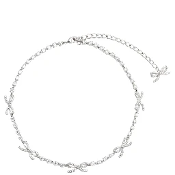 Silver Colored Necklace with Bows and Crystal Embellishments in Copper Woman
