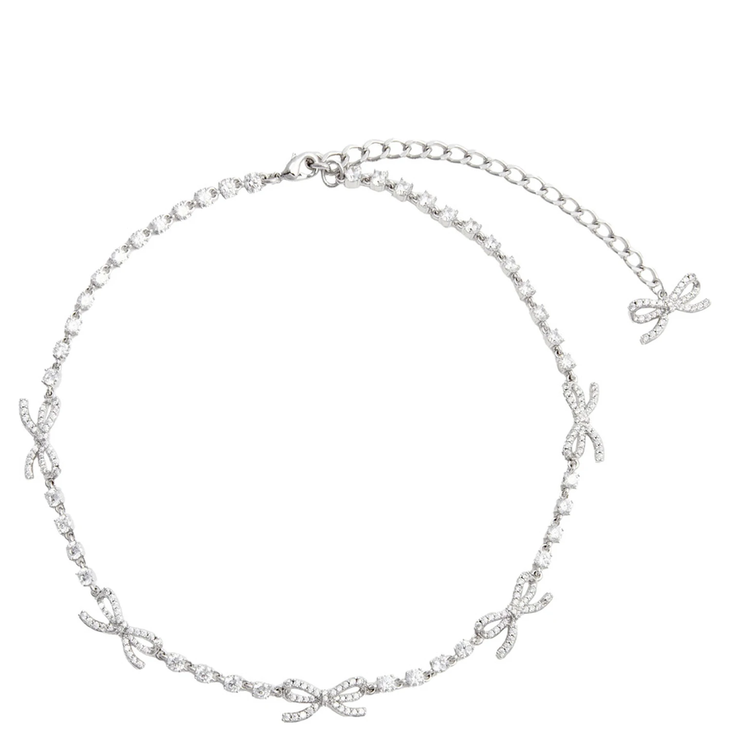 Silver Colored Necklace with Bows and Crystal Embellishments in Copper Woman
