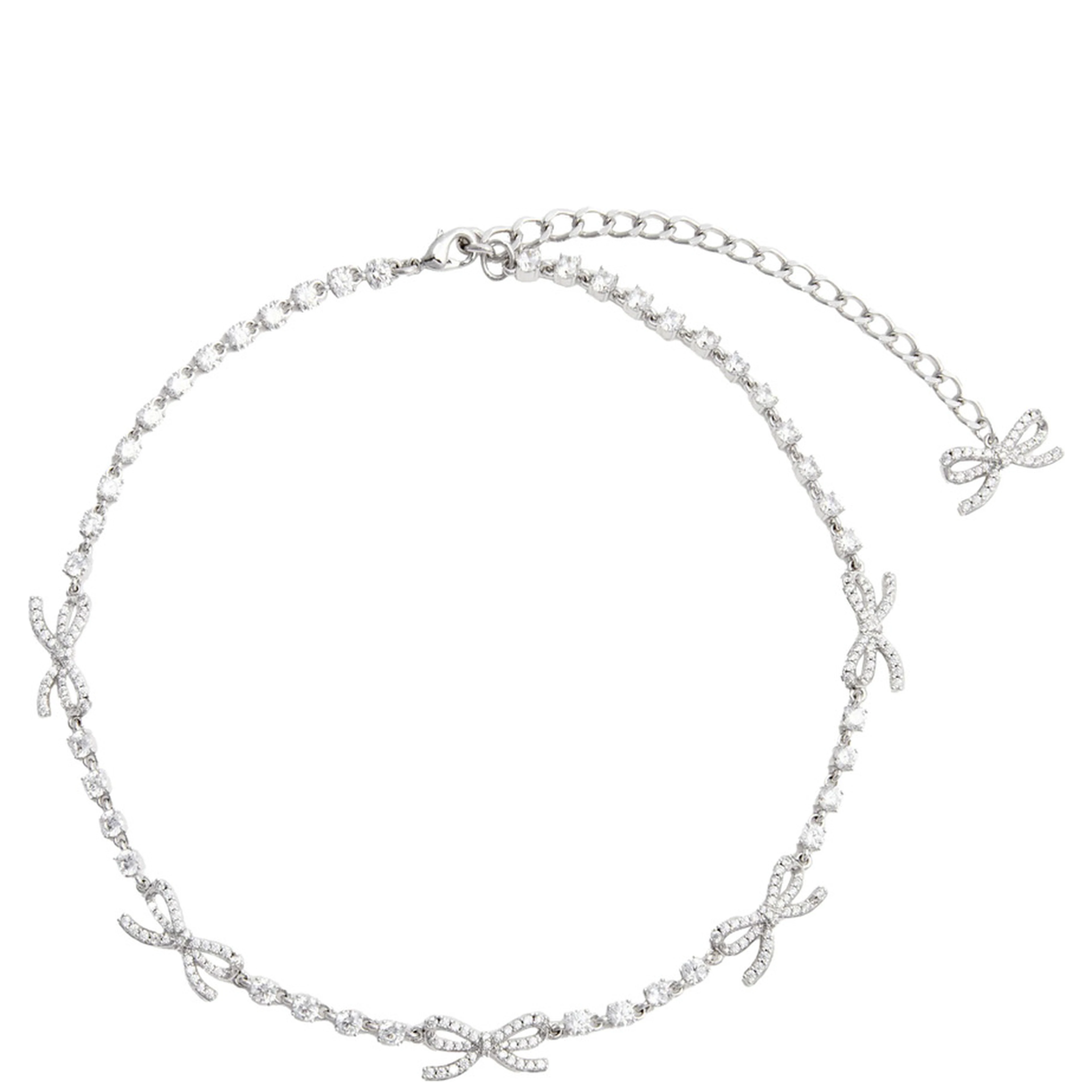 Silver Colored Necklace with Bows and Crystal Embellishments in Copper Woman
