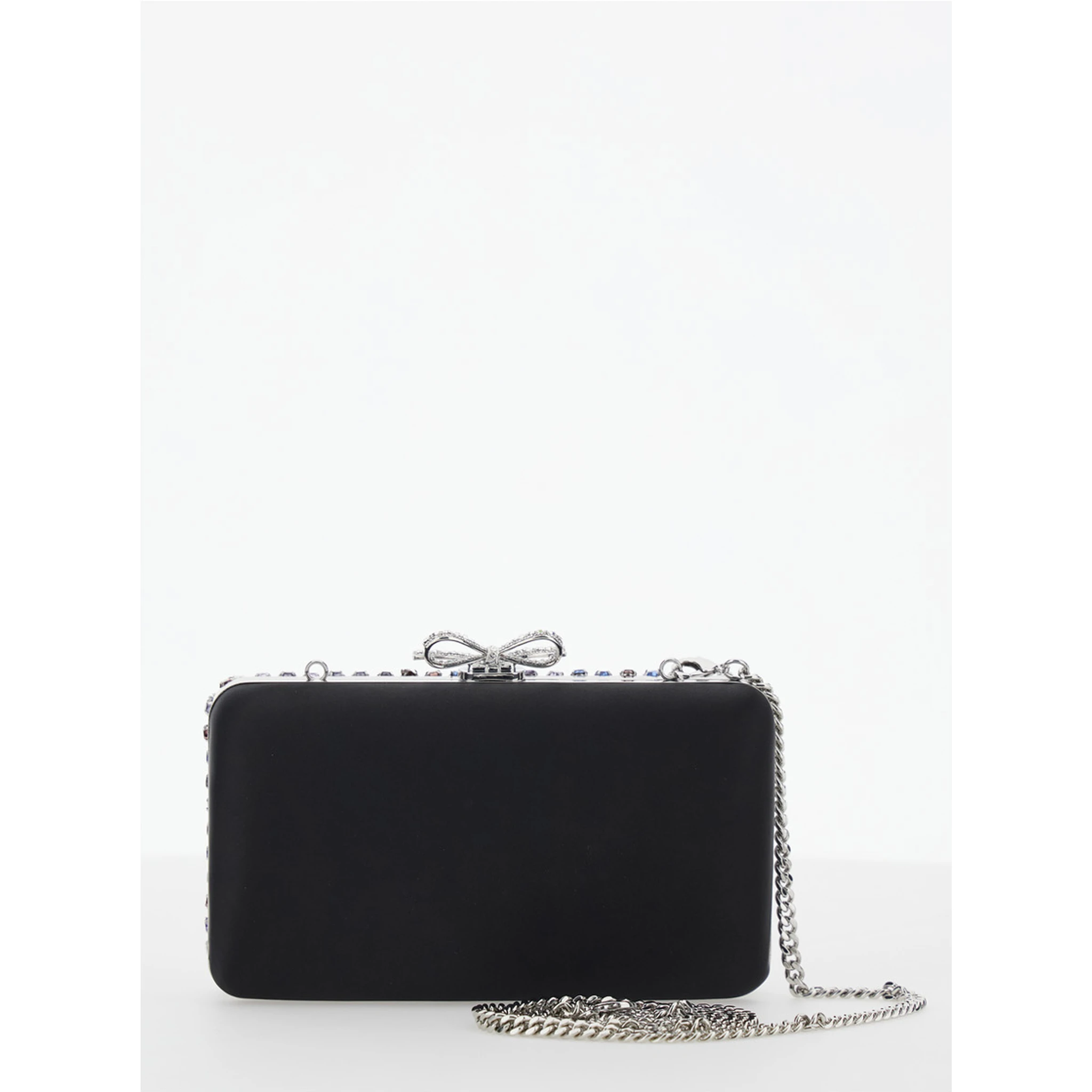 Multicolor Clutch with Crystal Embellishments on the Front and Snap Bow Closure in Tech Fabric Woman