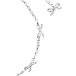 Silver Colored Necklace with Bows and Crystal Embellishments in Copper Woman
