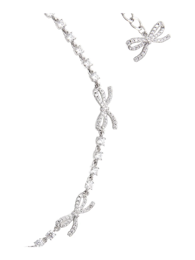 Silver Colored Necklace with Bows and Crystal Embellishments in Copper Woman