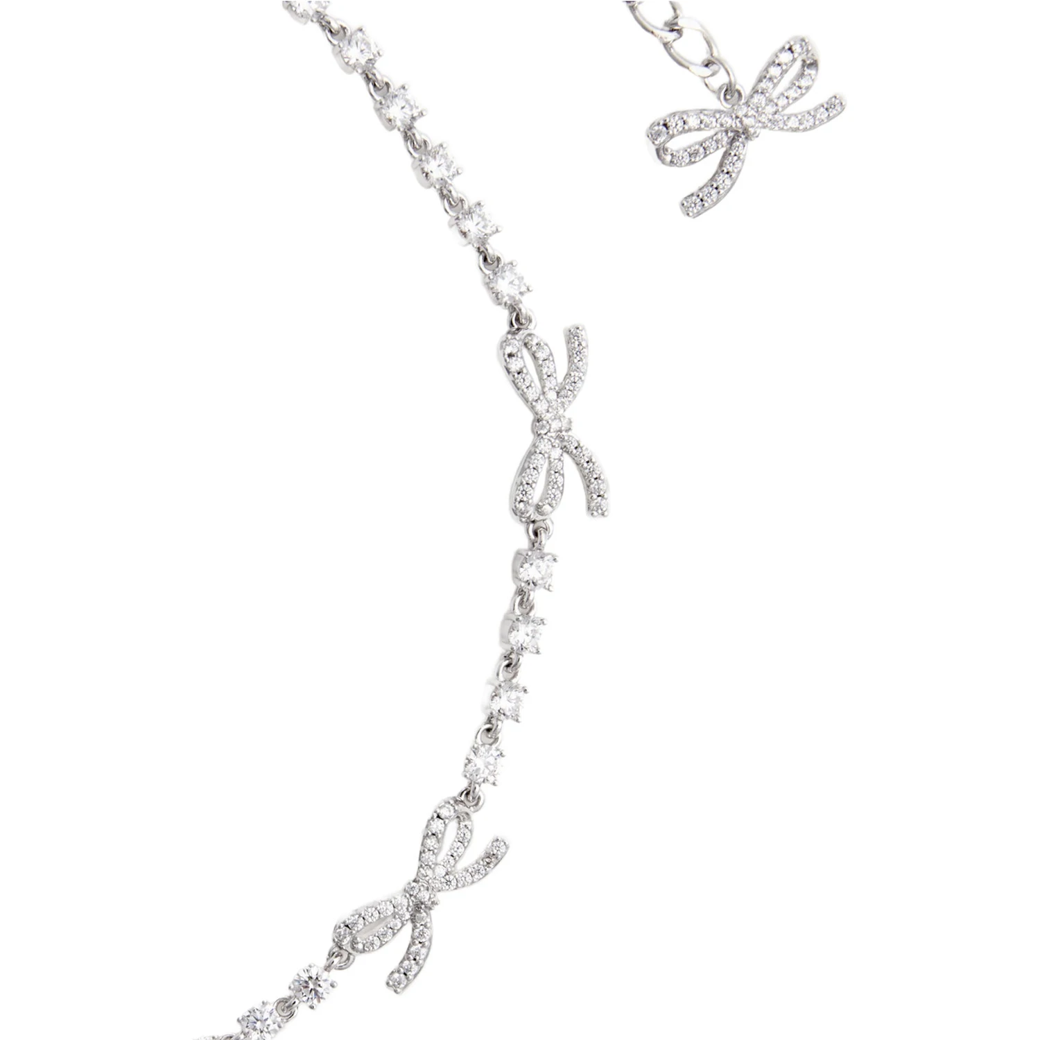 Silver Colored Necklace with Bows and Crystal Embellishments in Copper Woman