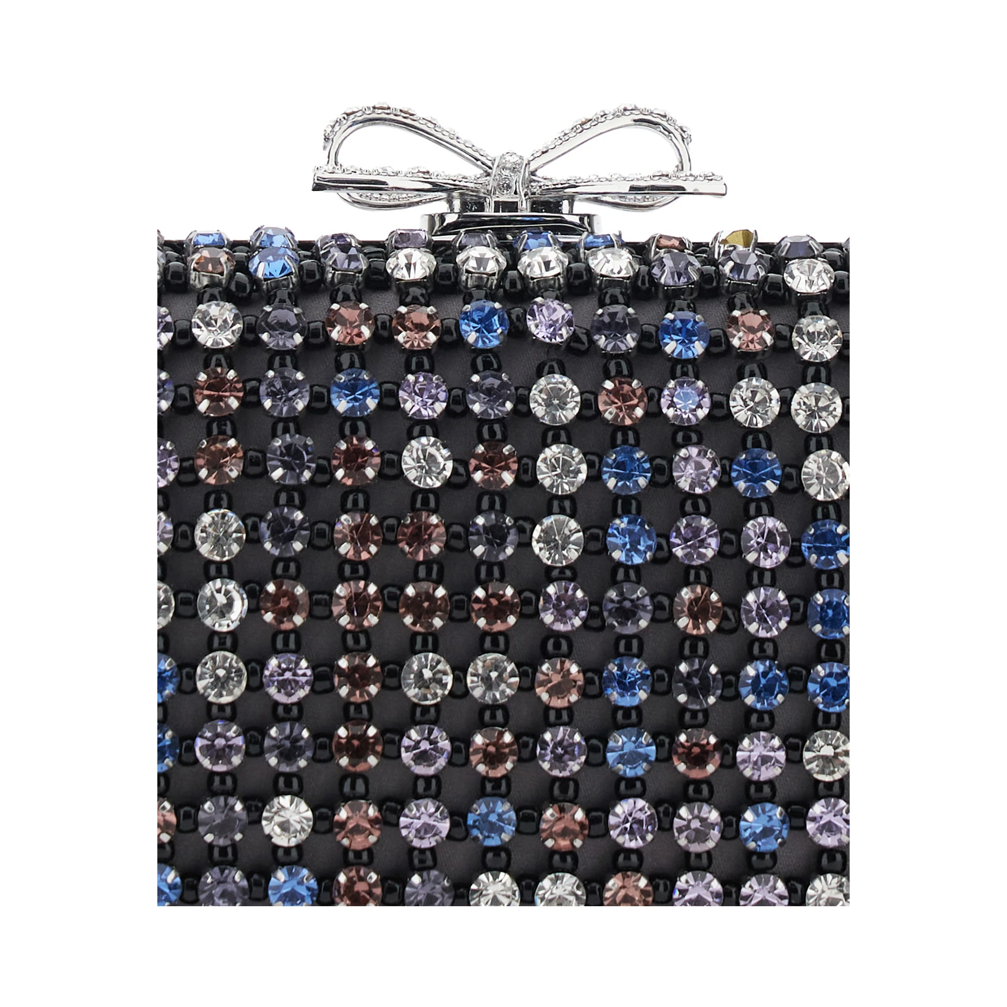 Multicolor Clutch with Crystal Embellishments on the Front and Snap Bow Closure in Tech Fabric Woman