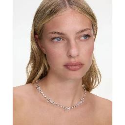 Silver Colored Necklace with Bows and Crystal Embellishments in Copper Woman