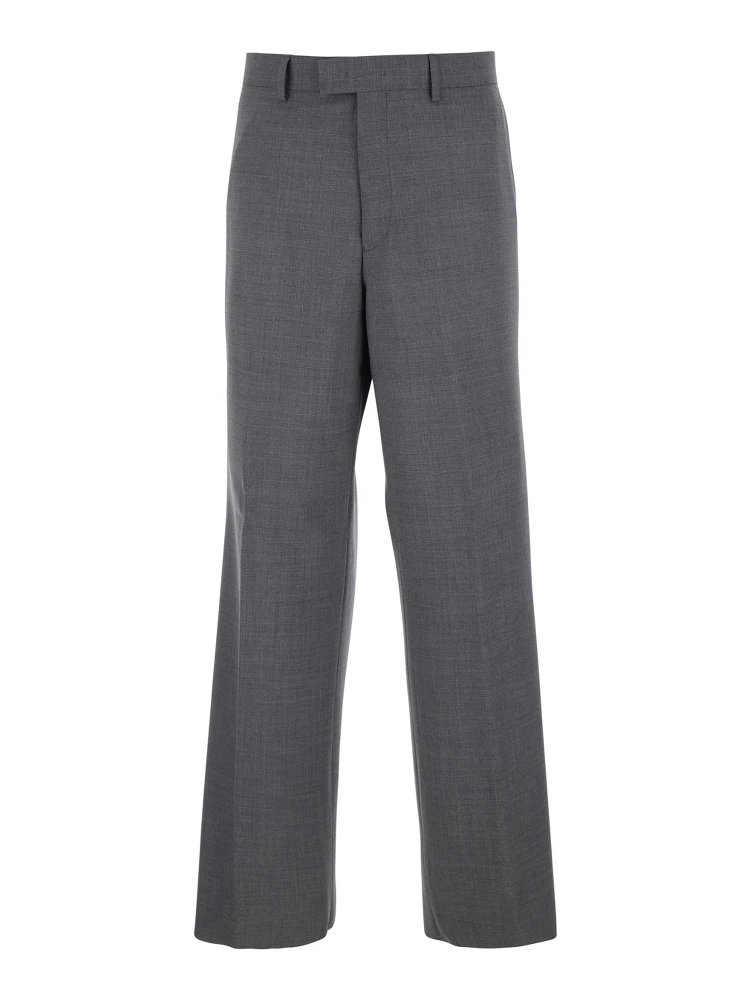 Grey Tailored Trousers with Back Welt Pocket in Wool Man