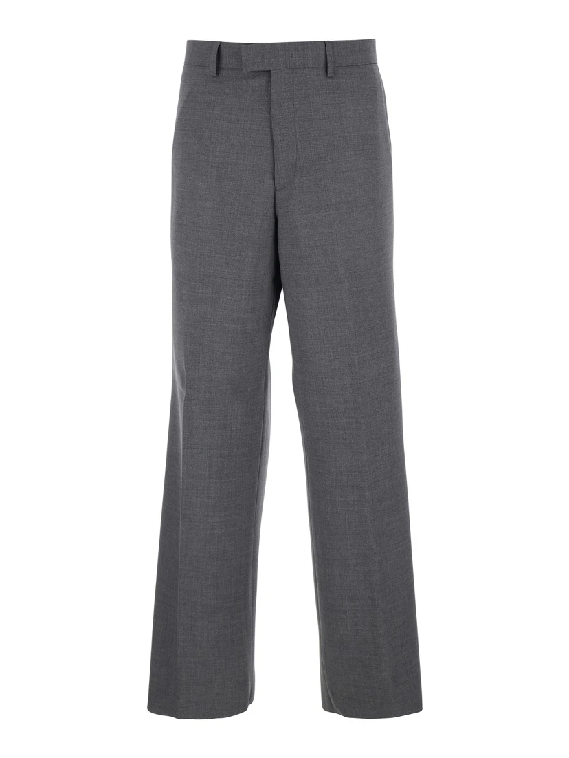Grey Tailored Trousers with Back Welt Pocket in Wool Man