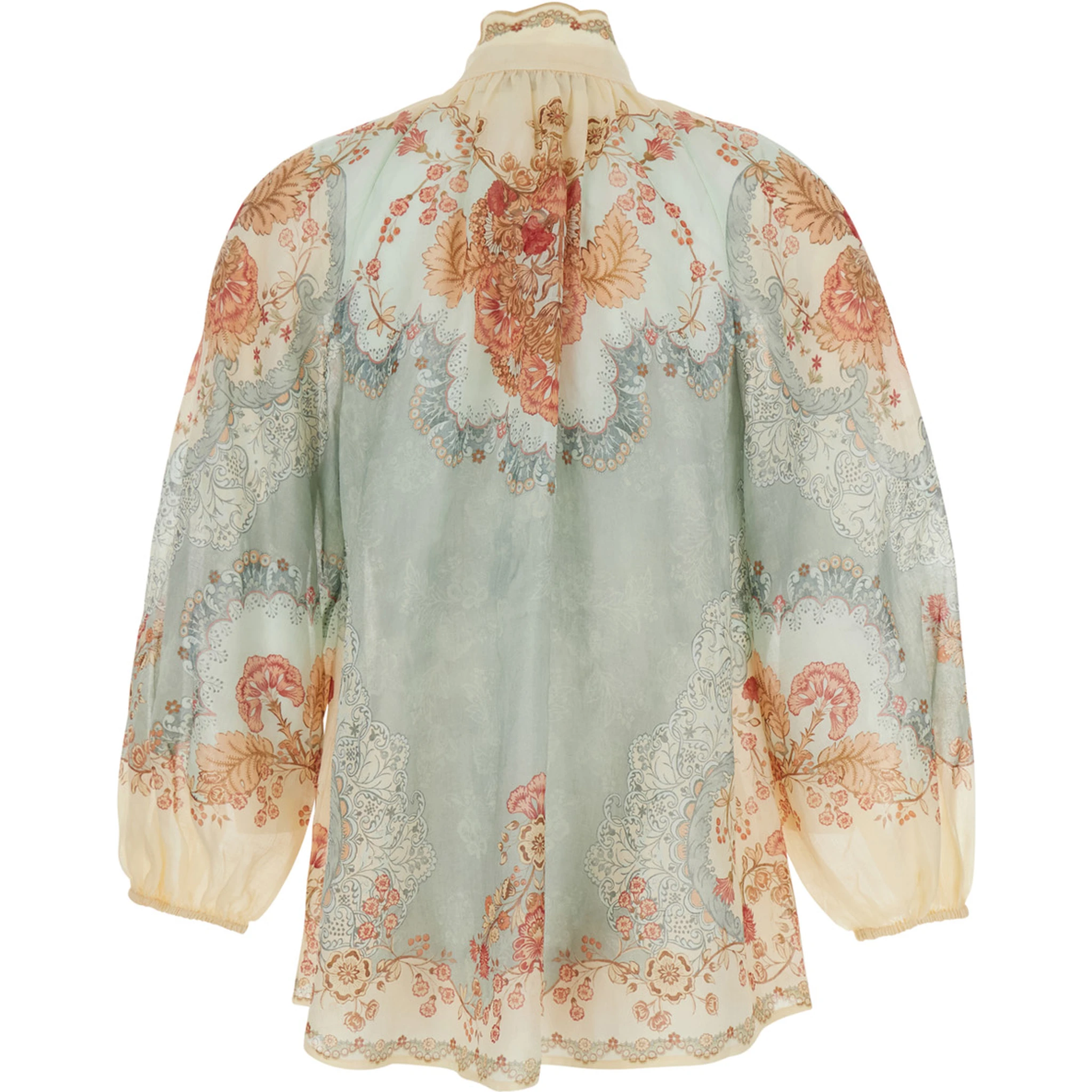 Daylight Multicolor Shirt with High Neck and All-Over Floral Motif in Ramie