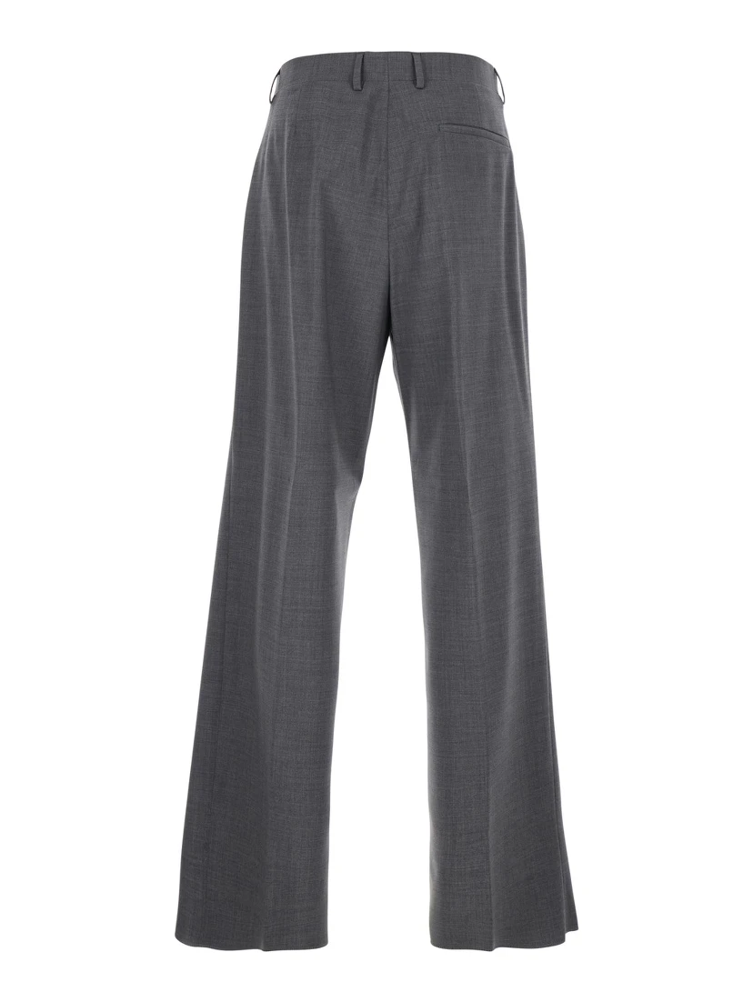 Grey Tailored Trousers with Back Welt Pocket in Wool Man