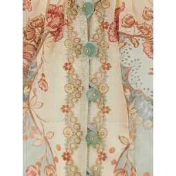 Daylight Multicolor Shirt with High Neck and All-Over Floral Motif in Ramie