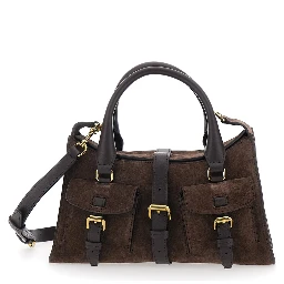 Roxanne Brown Small Handbag with Adjustable and Removable Shoulder Strap and Two Front Pockets in Suede Woman