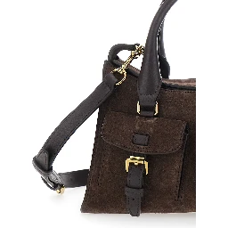 Roxanne Brown Small Handbag with Adjustable and Removable Shoulder Strap and Two Front Pockets in Suede Woman