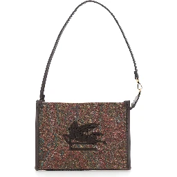 Arnica Brown Clutch with Embroidered Logo on the Front and All-Over Motif in Cotton Blend Woman