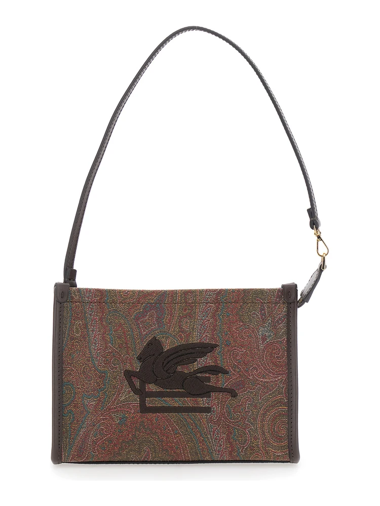 Arnica Brown Clutch with Embroidered Logo on the Front and All-Over Motif in Cotton Blend Woman