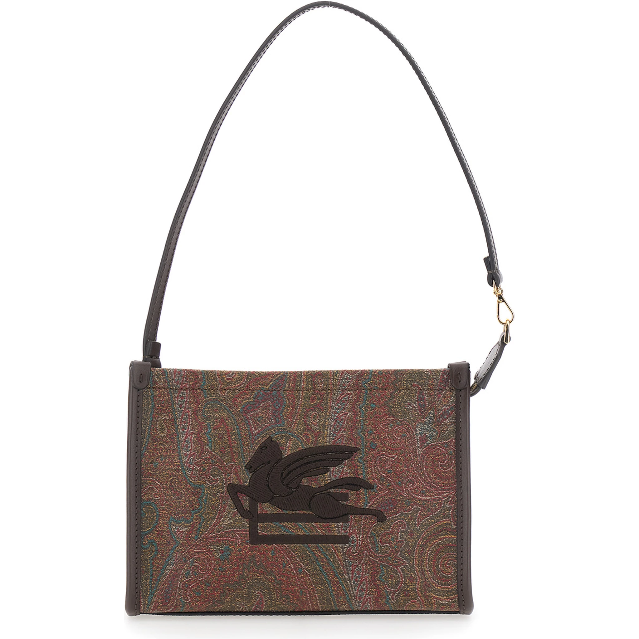 Arnica Brown Clutch with Embroidered Logo on the Front and All-Over Motif in Cotton Blend Woman