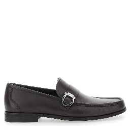 Brown Loafers with Gancini Detail on Side in Leather Man