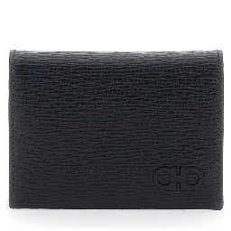 Revival Black Card Holder with Gancini Buckle on the Front in Leather Man