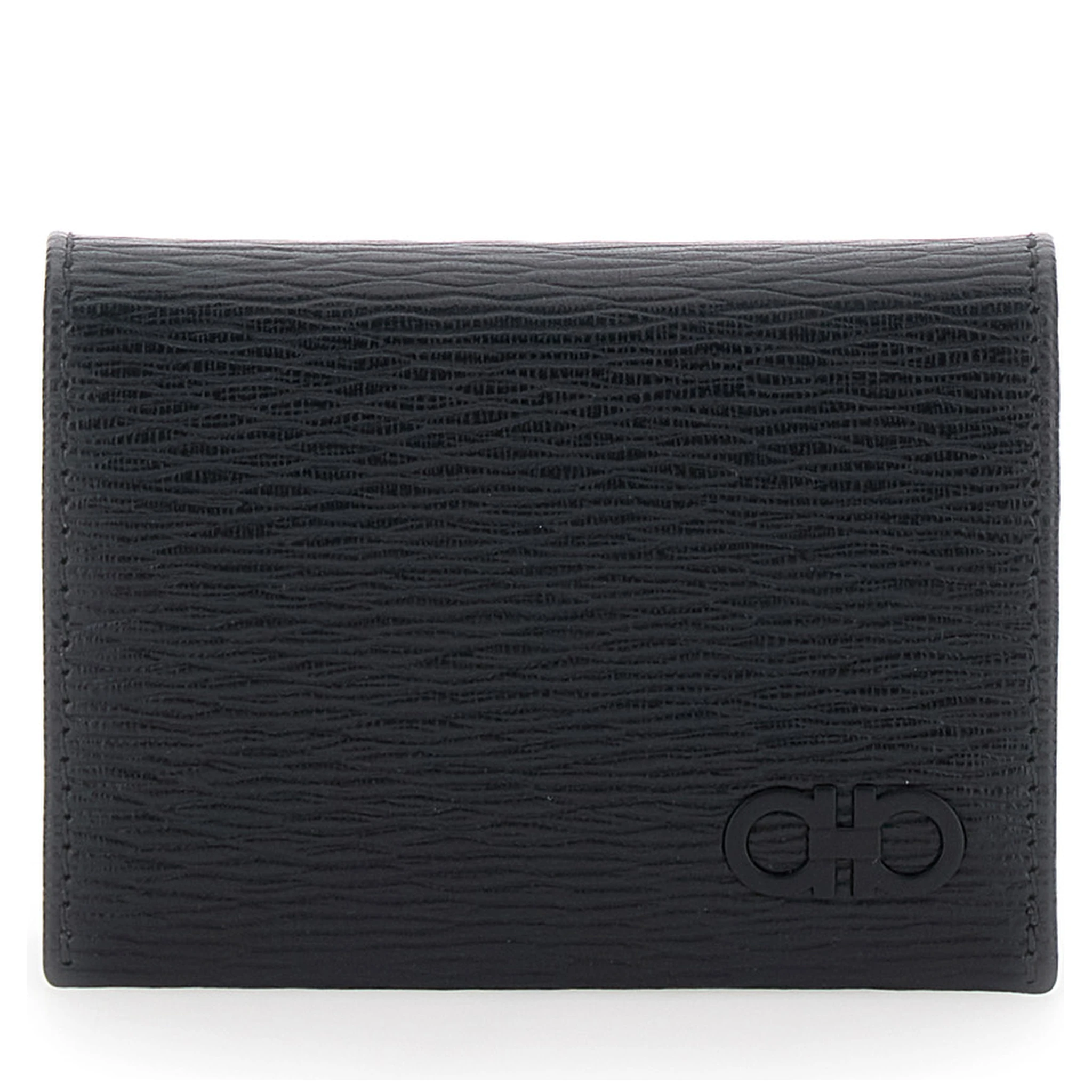 Revival Black Card Holder with Gancini Buckle on the Front in Leather Man