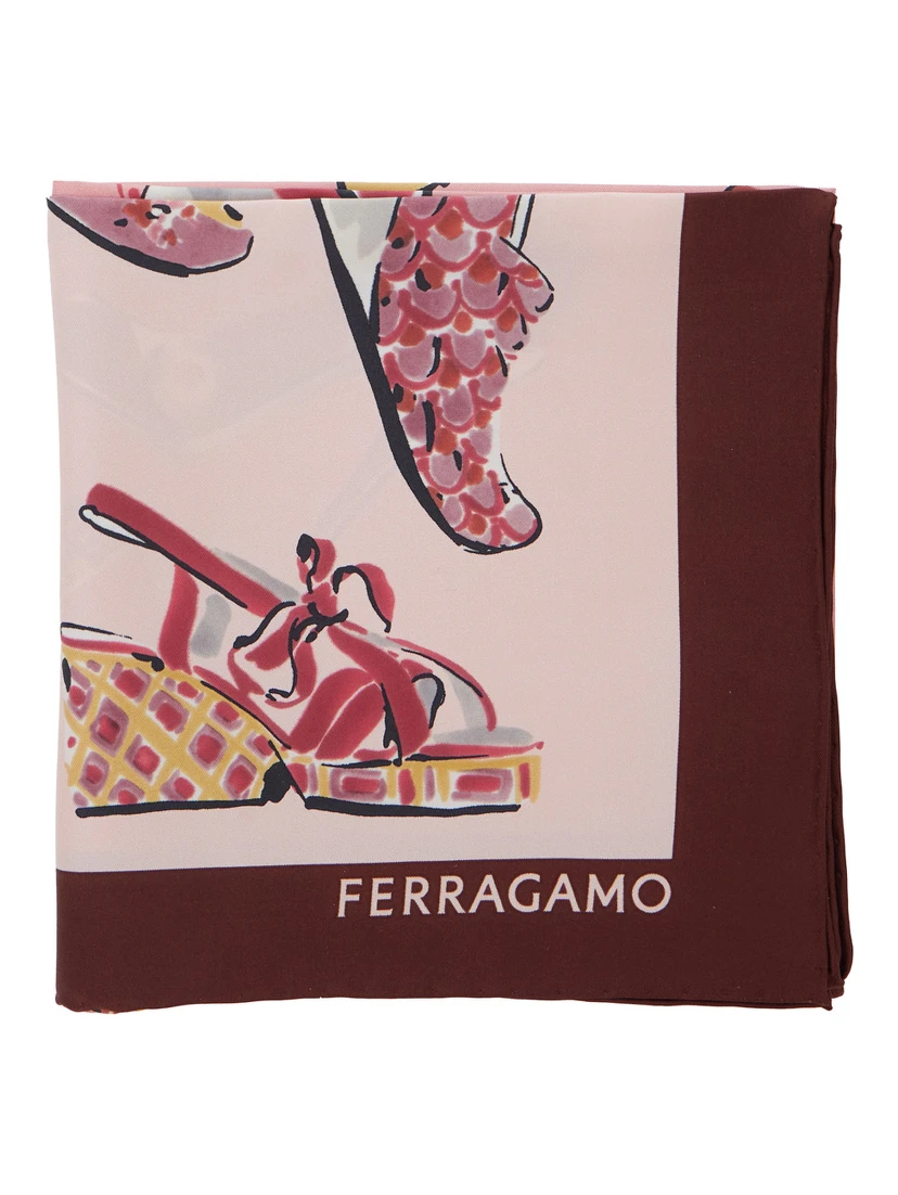 Multicolor Scarf with All-Over Print and Logo Lettering in Silk Woman