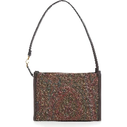 Arnica Brown Clutch with Embroidered Logo on the Front and All-Over Motif in Cotton Blend Woman