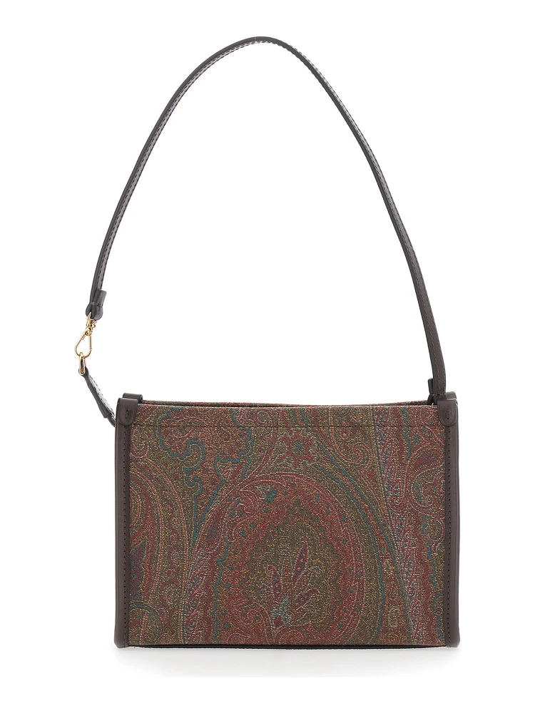 Arnica Brown Clutch with Embroidered Logo on the Front and All-Over Motif in Cotton Blend Woman alternative