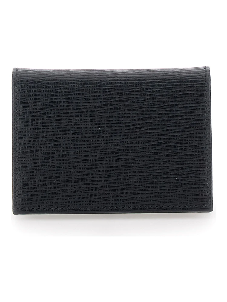 Revival Black Card Holder with Gancini Buckle on the Front in Leather Man alternative