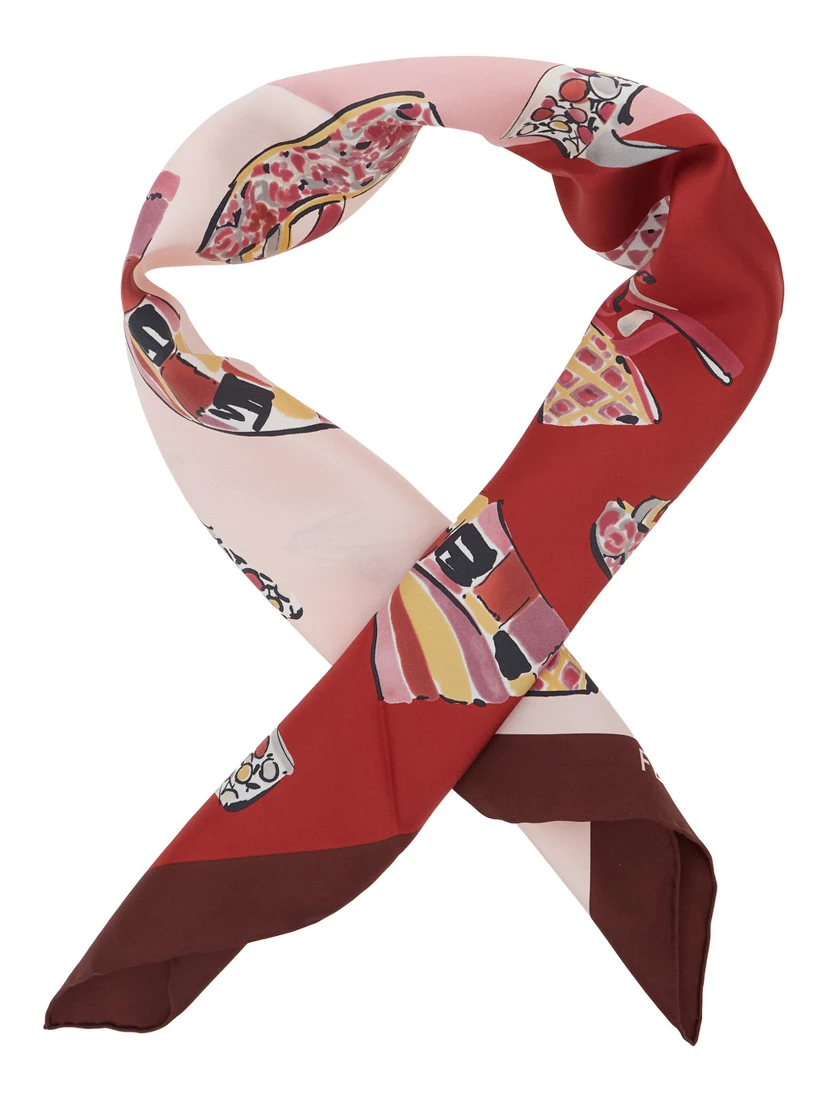 Multicolor Scarf with All-Over Print and Logo Lettering in Silk Woman