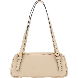 Tag Bowling White Shoulder Bag with Metallic Logo Lettering and Medusa Head Pendant in Leather Woman