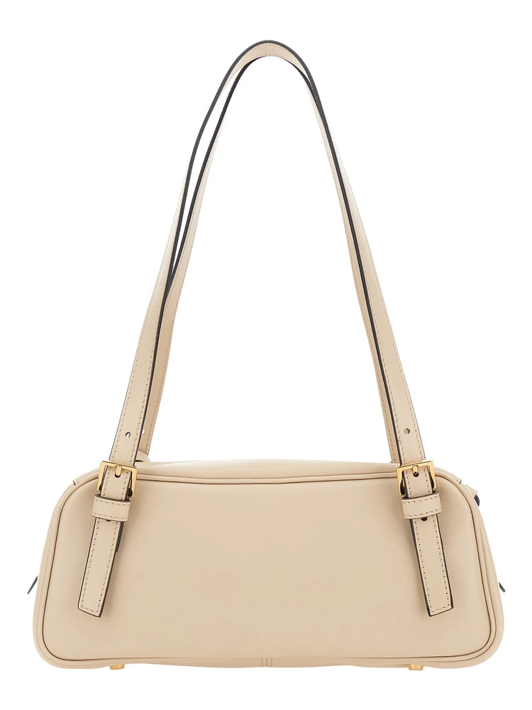 Tag Bowling White Shoulder Bag with Metallic Logo Lettering and Medusa Head Pendant in Leather Woman alternative