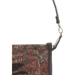 Arnica Brown Clutch with Embroidered Logo on the Front and All-Over Motif in Cotton Blend Woman