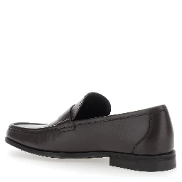 Brown Loafers with Gancini Detail on Side in Leather Man