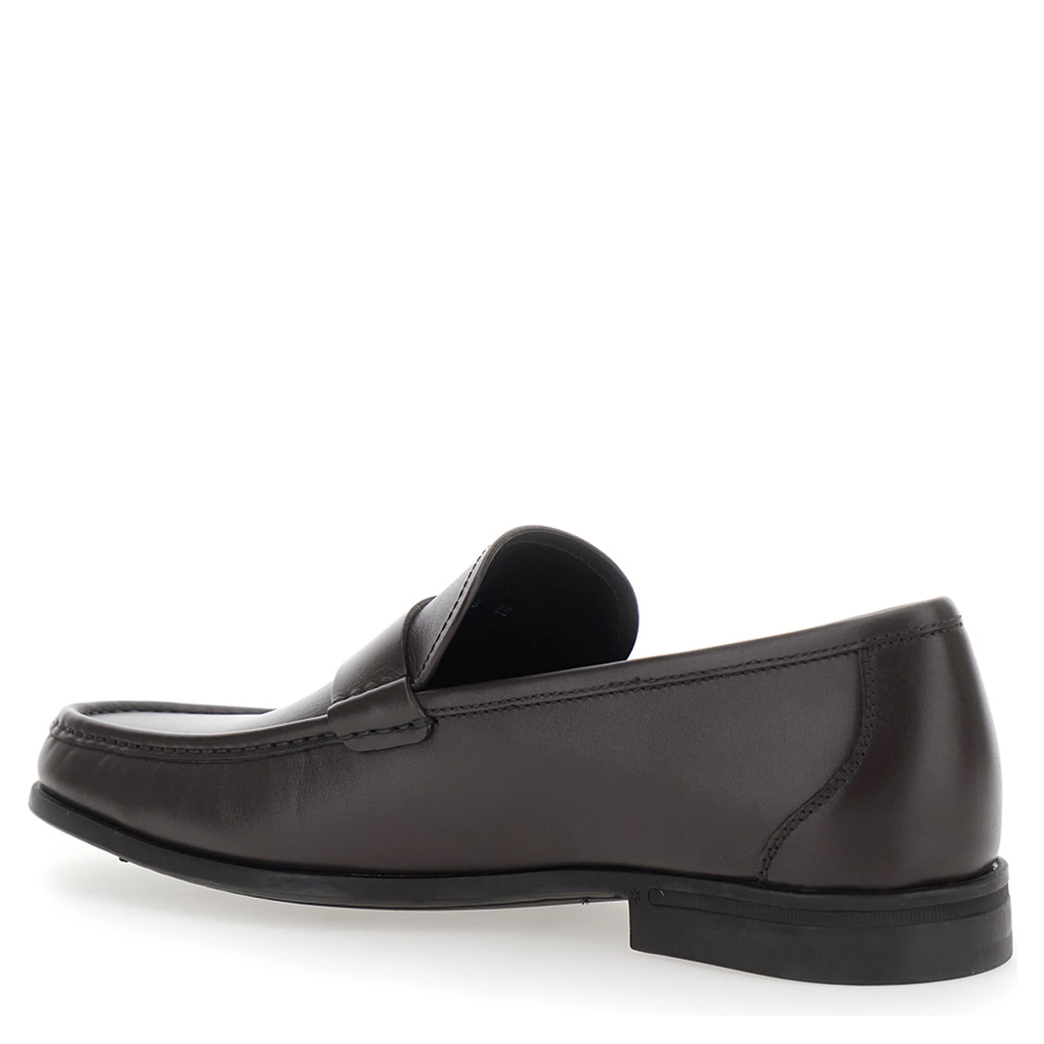 Brown Loafers with Gancini Detail on Side in Leather Man