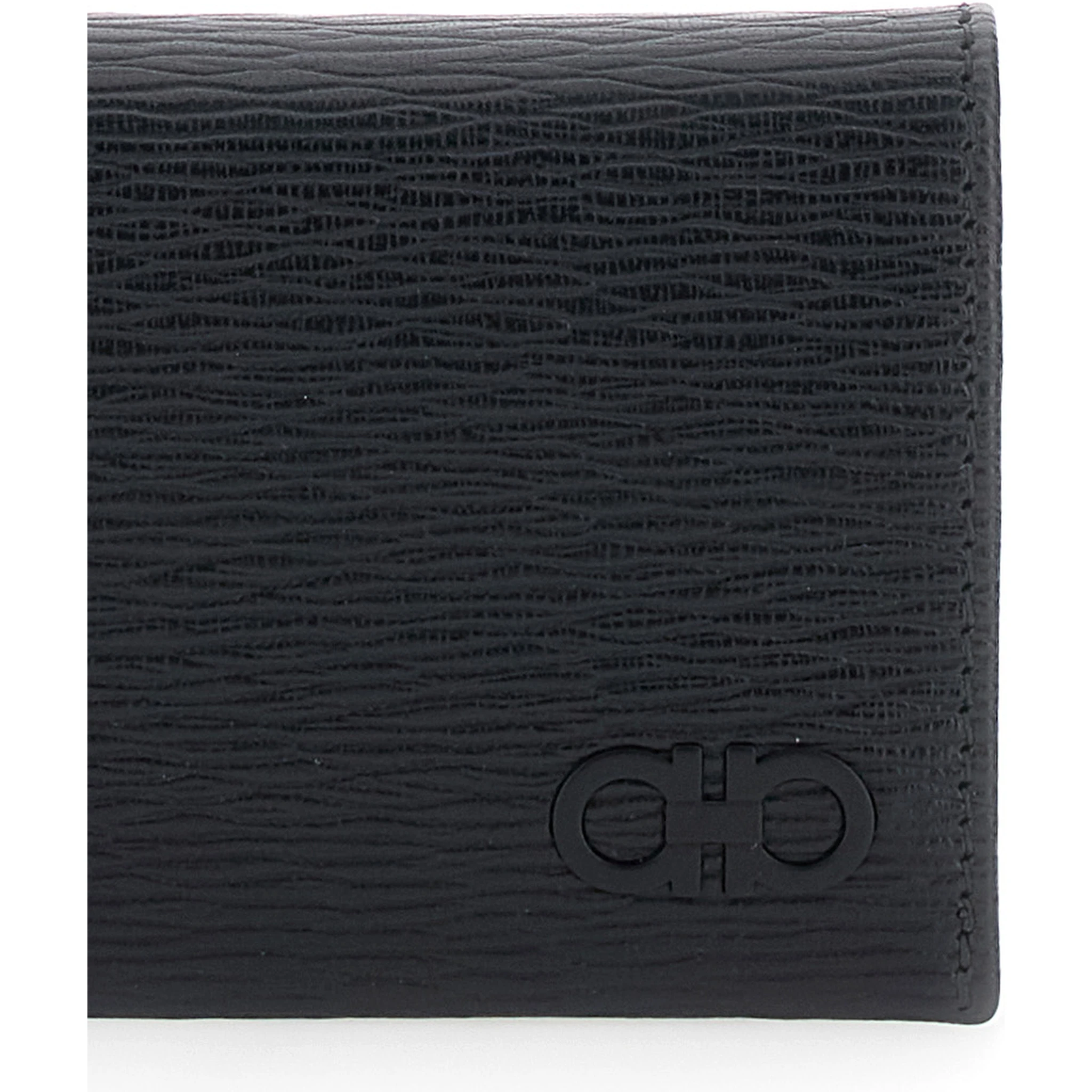 Revival Black Card Holder with Gancini Buckle on the Front in Leather Man