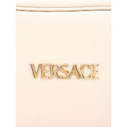 Tag Bowling White Shoulder Bag with Metallic Logo Lettering and Medusa Head Pendant in Leather Woman