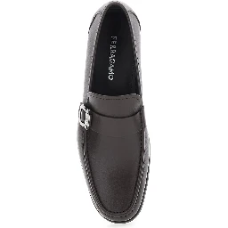 Brown Loafers with Gancini Detail on Side in Leather Man