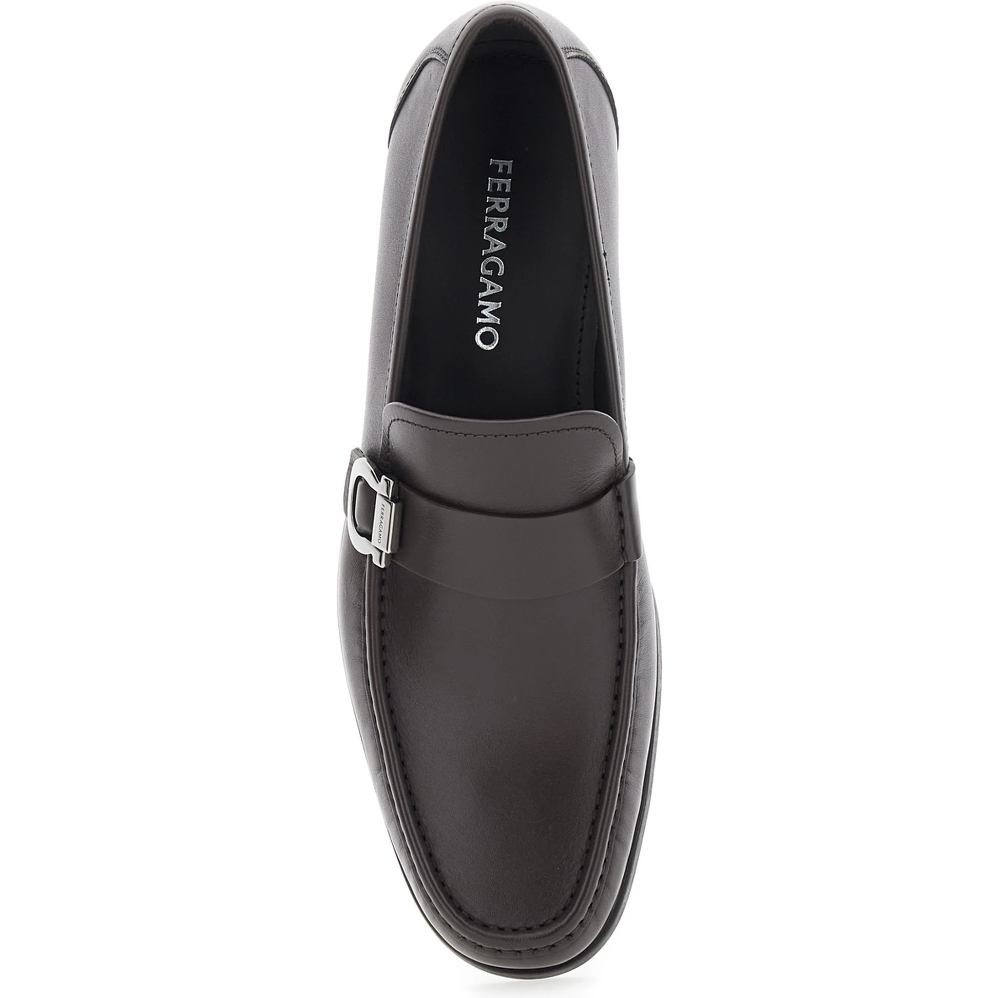 Brown Loafers with Gancini Detail on Side in Leather Man