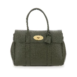 Bayswater Green Handbag with Twist-Lock Closure in Grained Leather Woman