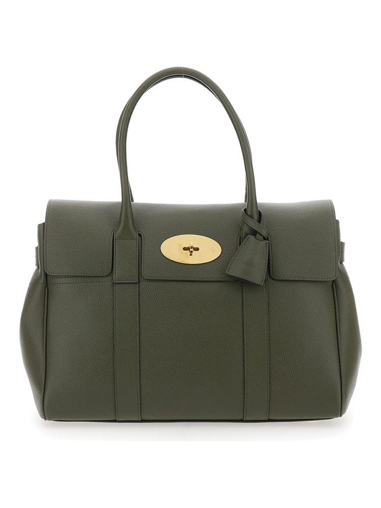 Bayswater Green Handbag with Twist-Lock Closure in Grained Leather Woman