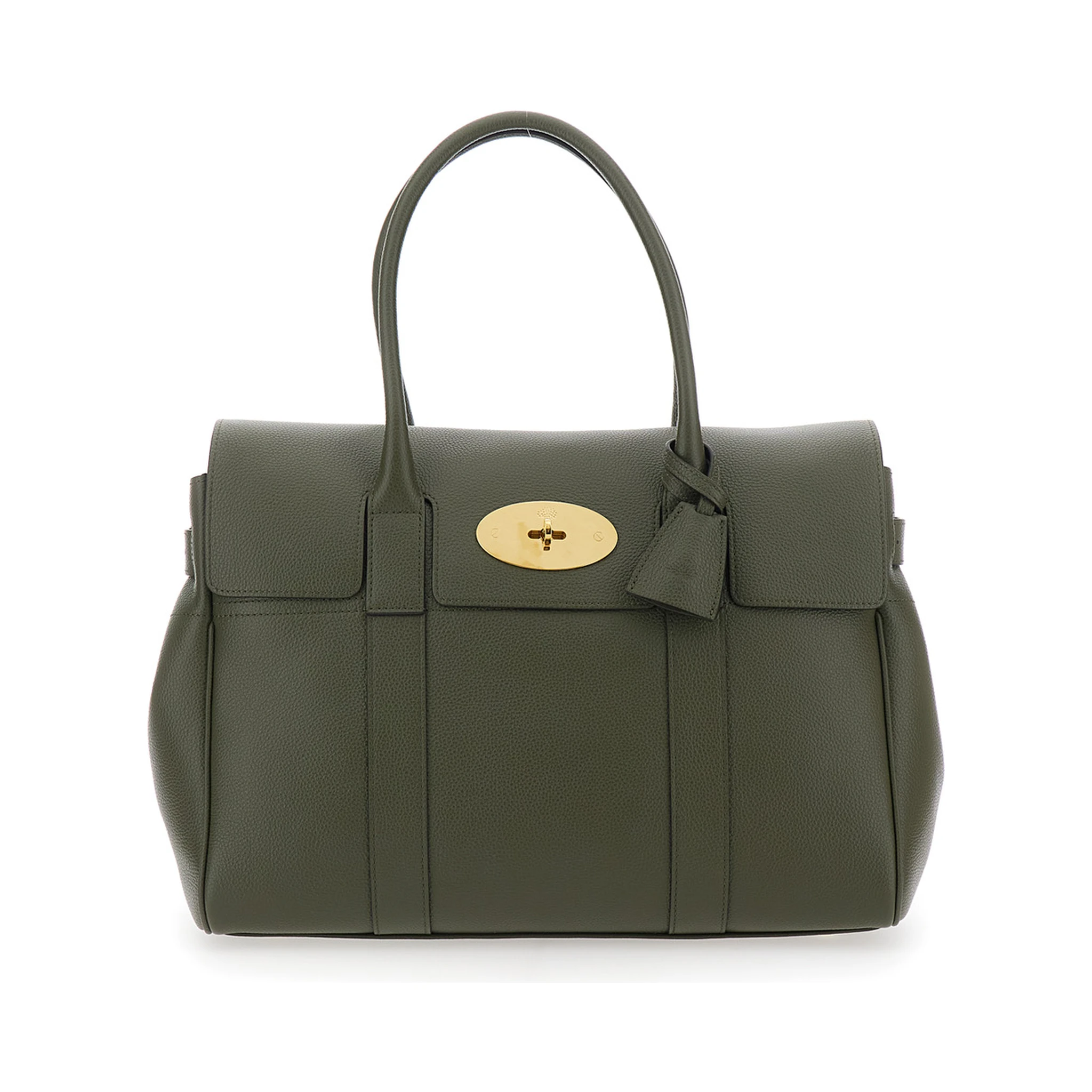Bayswater Green Handbag with Twist-Lock Closure in Grained Leather Woman