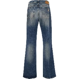 Blue Jeans with Rips on the Front and Logo Patch on the Back in Cotton Man