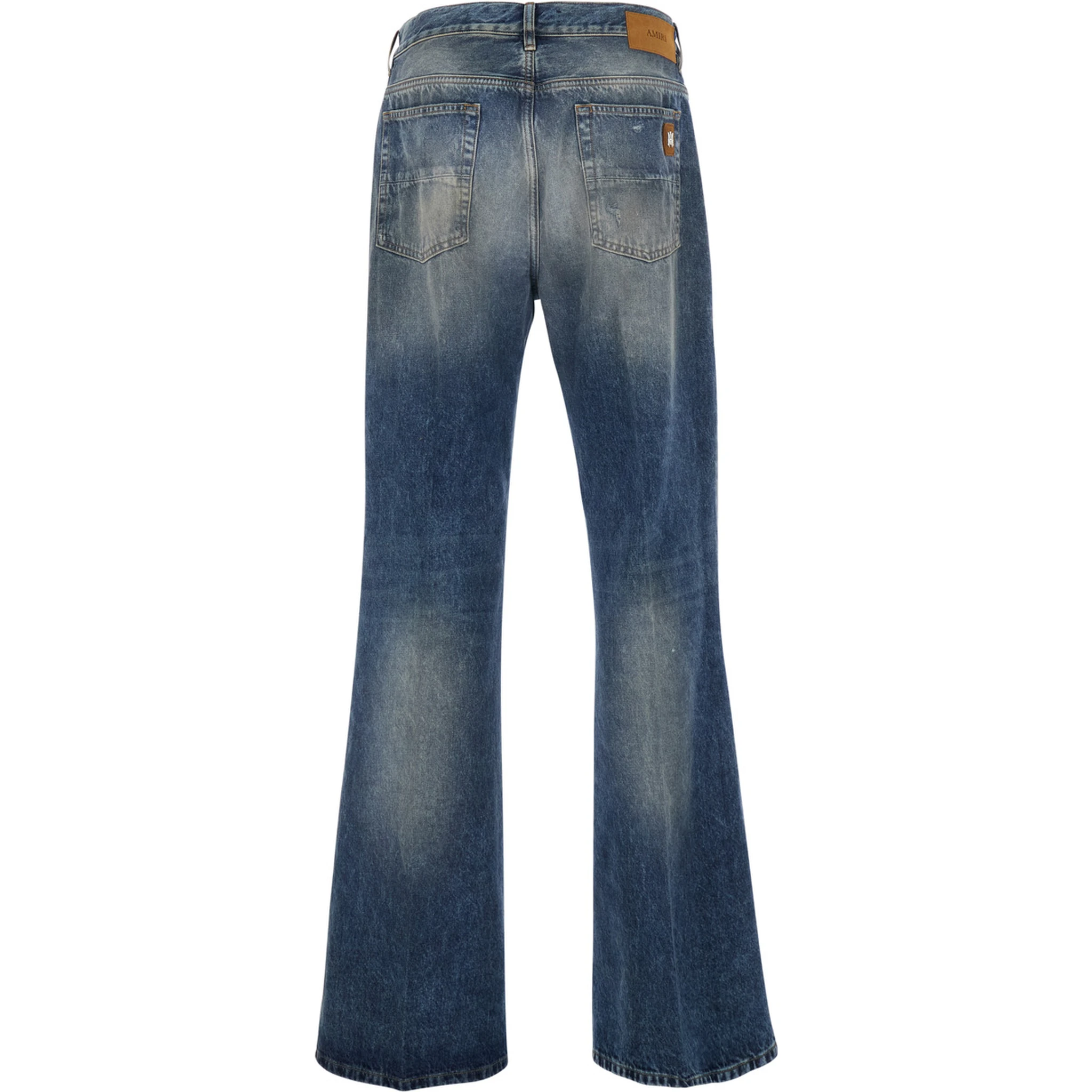 Blue Jeans with Rips on the Front and Logo Patch on the Back in Cotton Man
