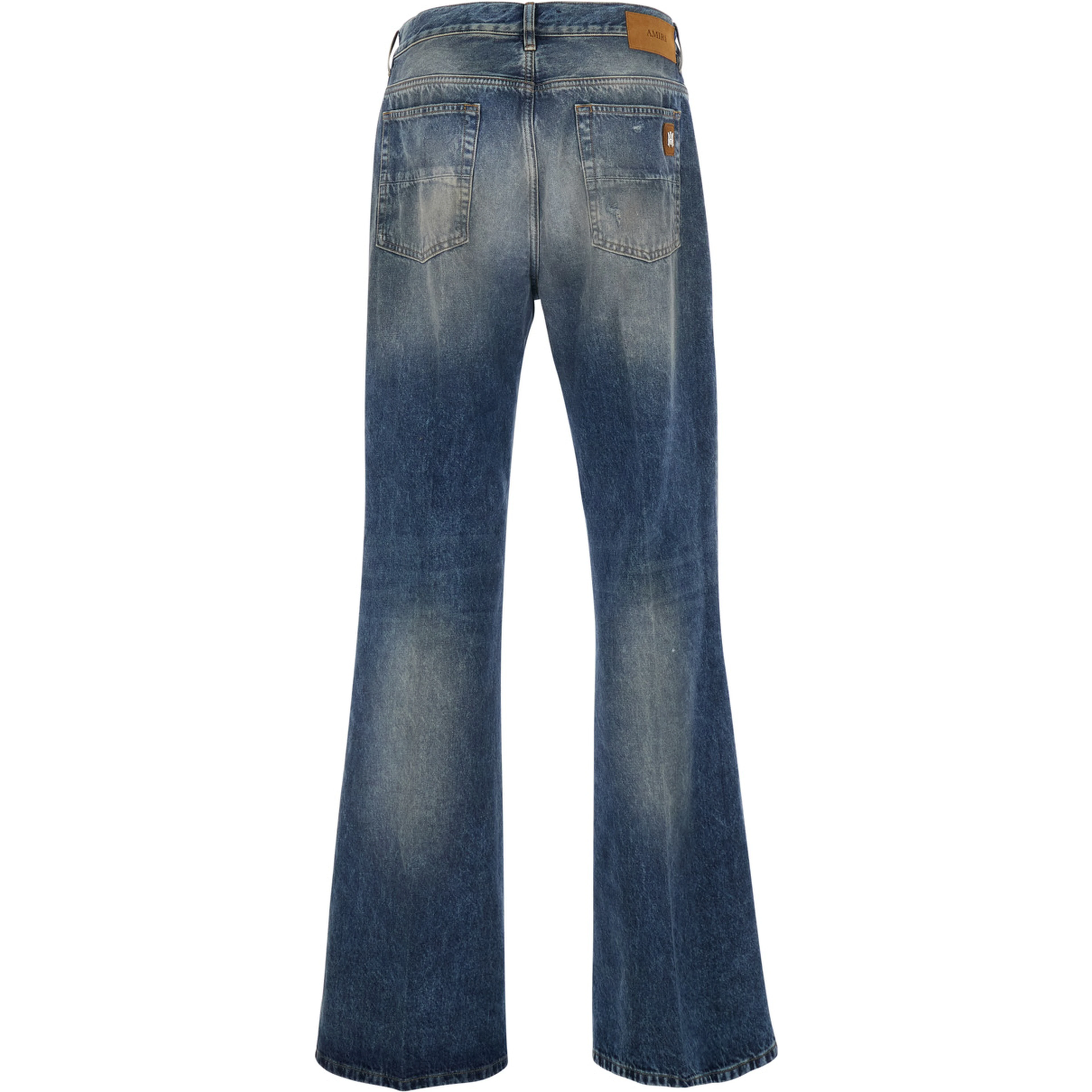 Blue Jeans with Rips on the Front and Logo Patch on the Back in Cotton Man