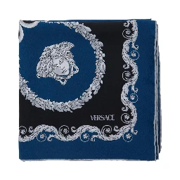 Blue Scarf with Geometric All-Over Motif in Silk Man