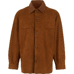 Brown Jacket with Classic Collar and Two Front Welt Pockets in Suede Man